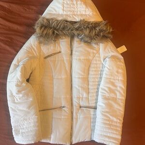 BONGO White Puffer Jacket with Faux Fur Hood